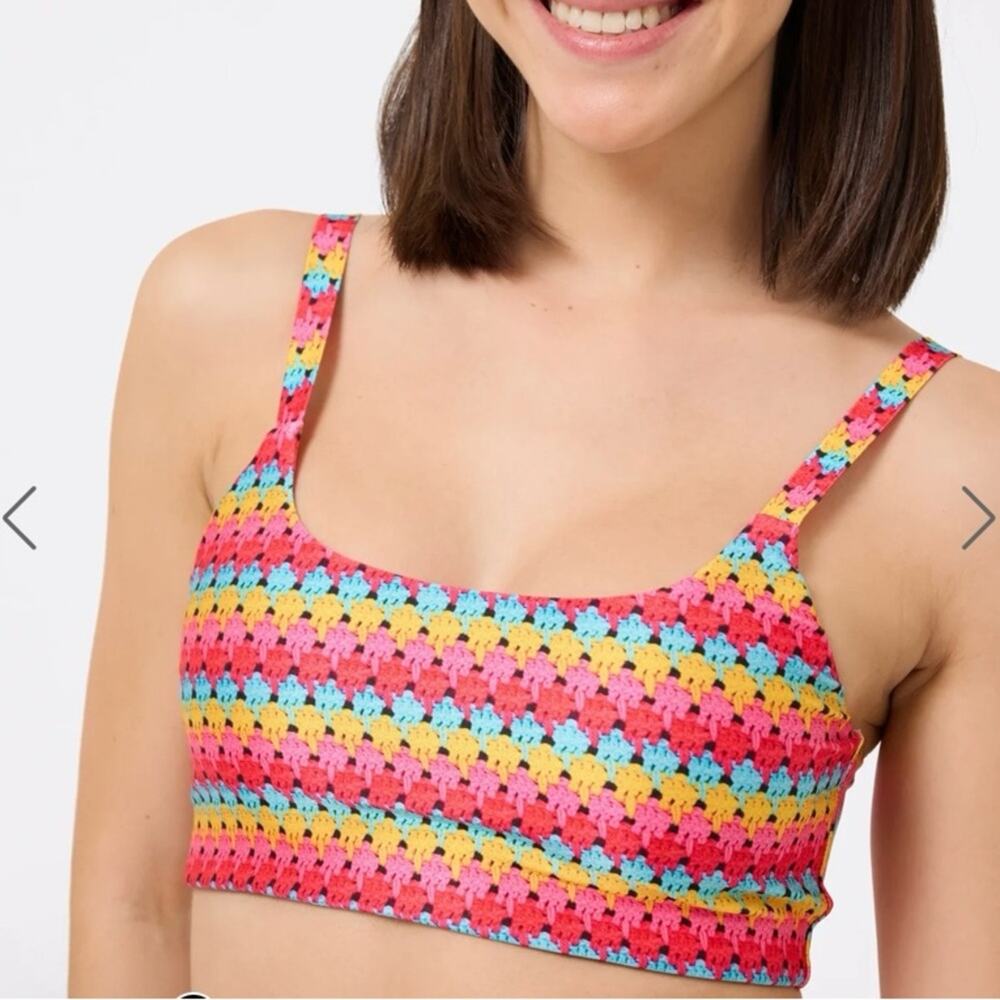 TEREZ Hi-Shine Scoop-Neck Bra in Daiquiri Crochet print. XS